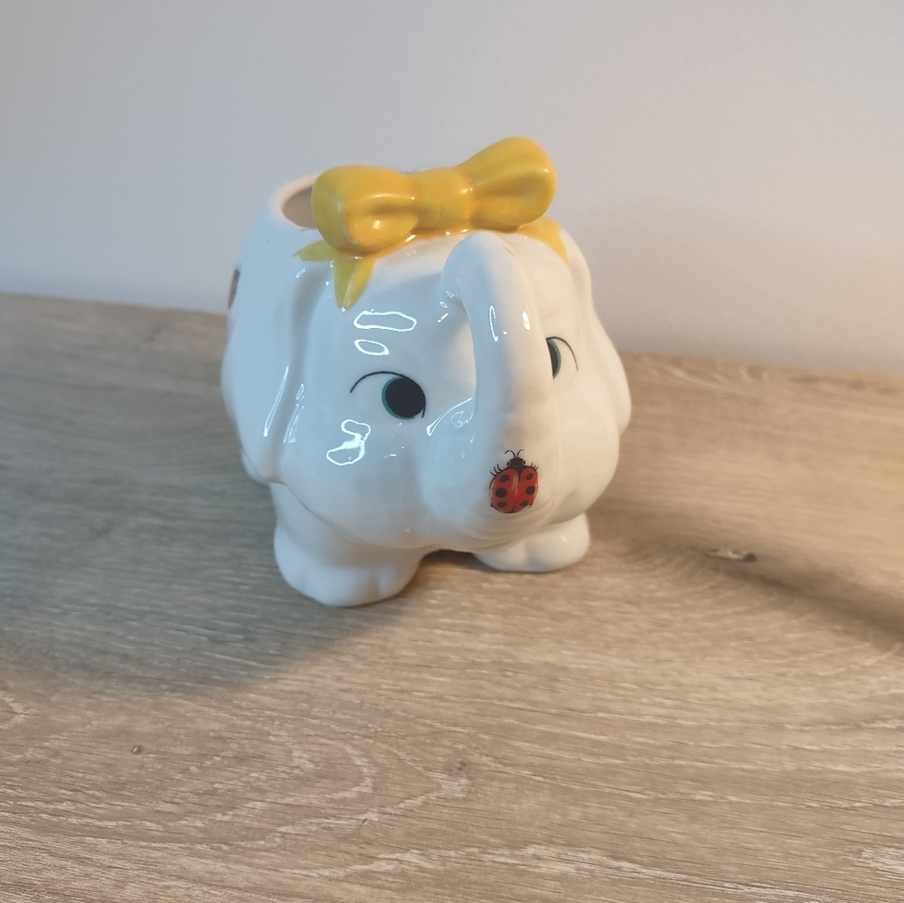 Vtg Enesco Anthropomorphic Elephant Planter Ladybugs